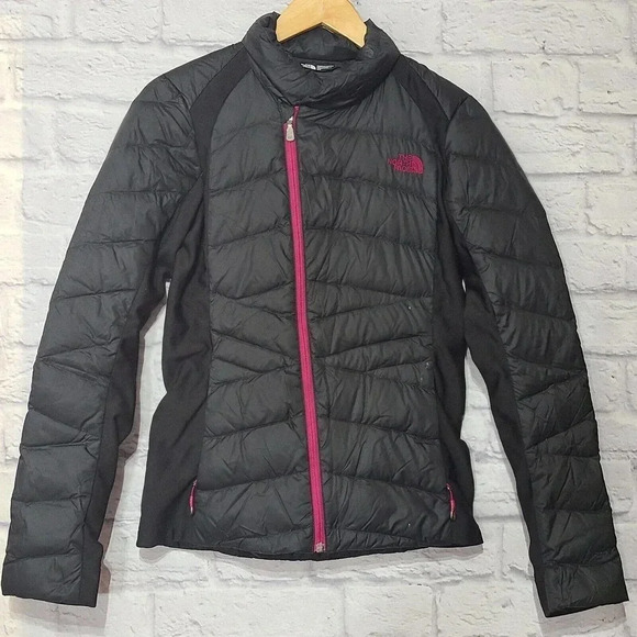 The North Face Puffer Jacket Women's Size Small Black Pink Zipper Goose Down - Picture 1 of 4